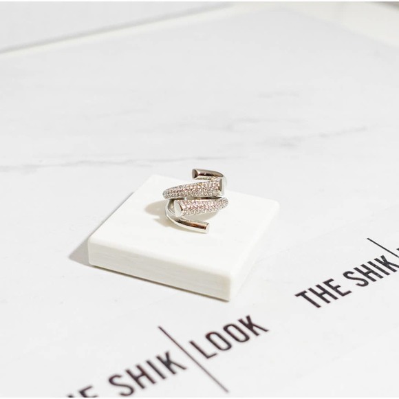 Silver Cubic Zirconia Crystal Geometric Adjustable Ring - Picture 11 of 14